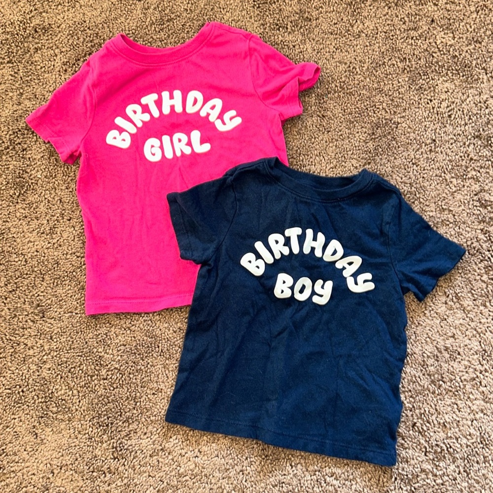 Toddler “Birthday girl” & “birthday boy” size 2T matching twin set tshirts